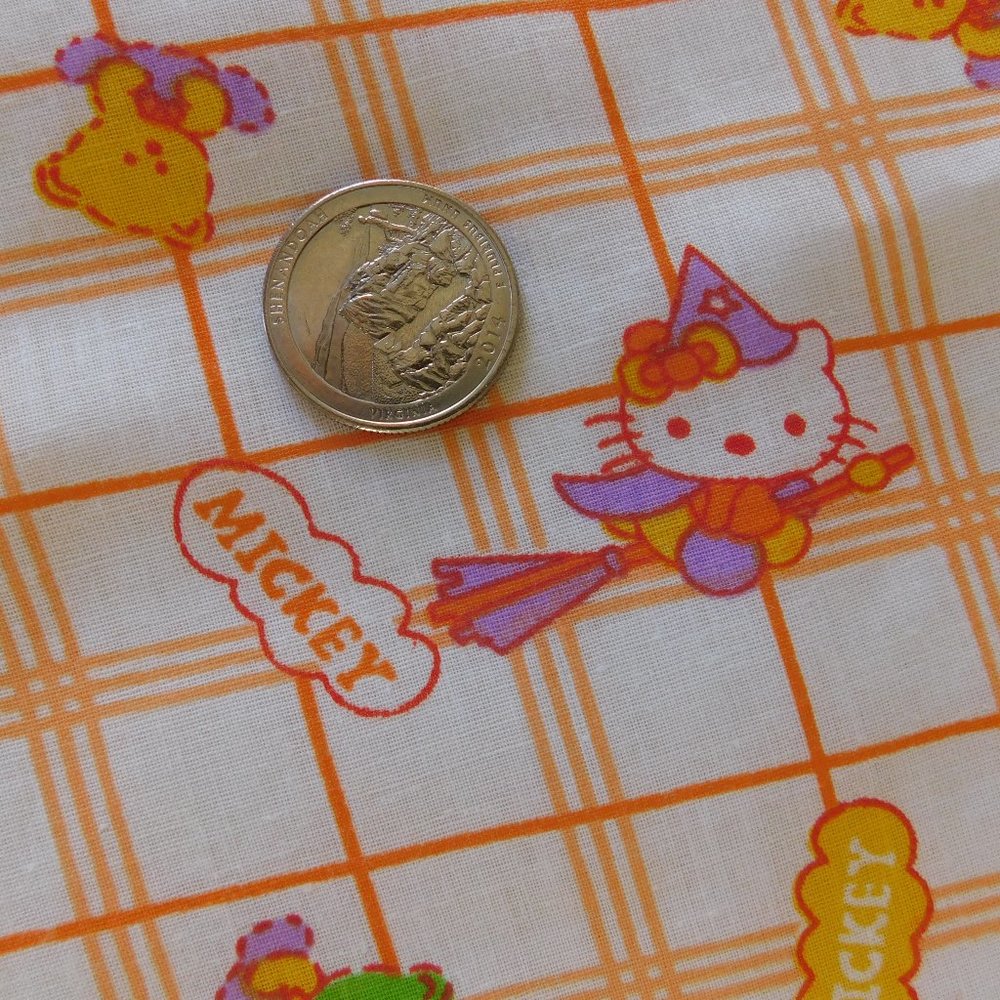 Hello Kitty Halloween witch graphic collectible kawaii novelty plaid fabric 2 yd - Picture 6 of 16